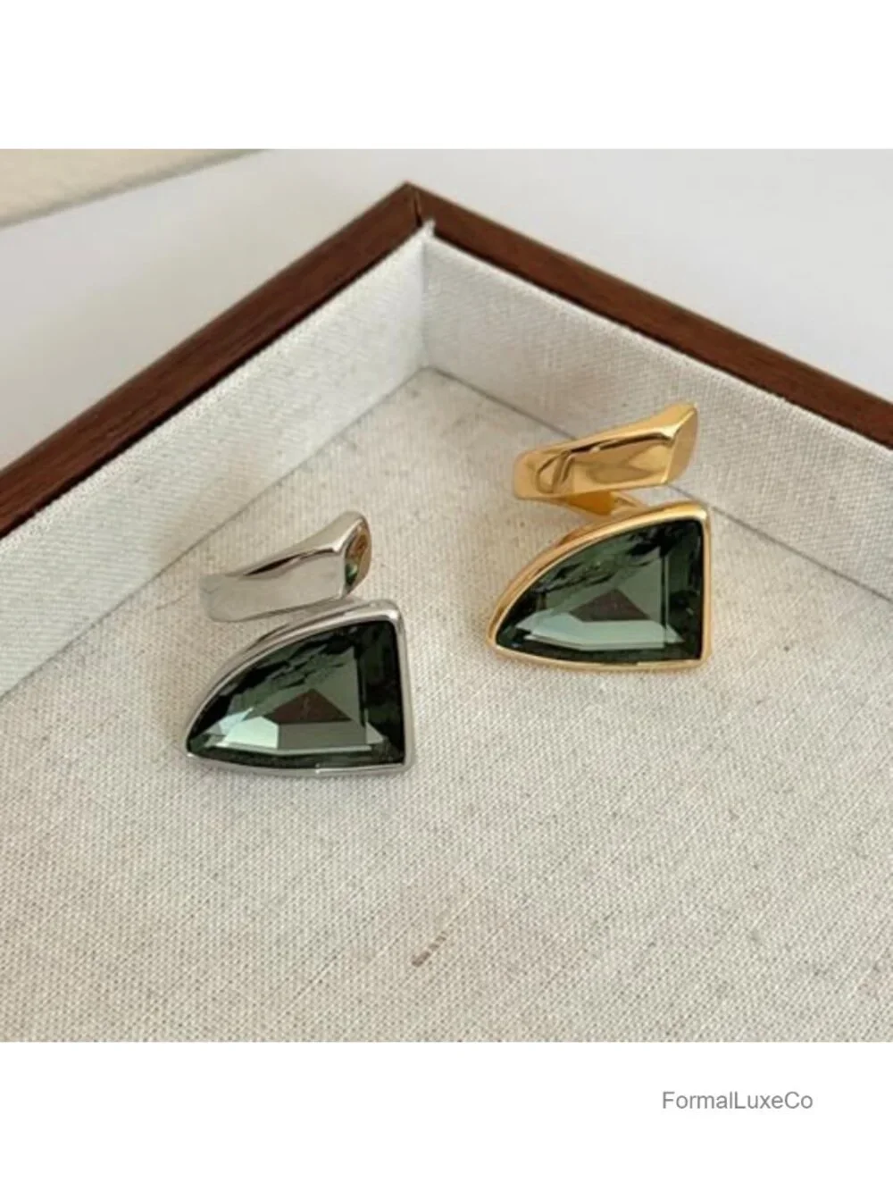 Geometric Triangle Chunky Statement Ring Austrian Crystal Cubic Zirconia